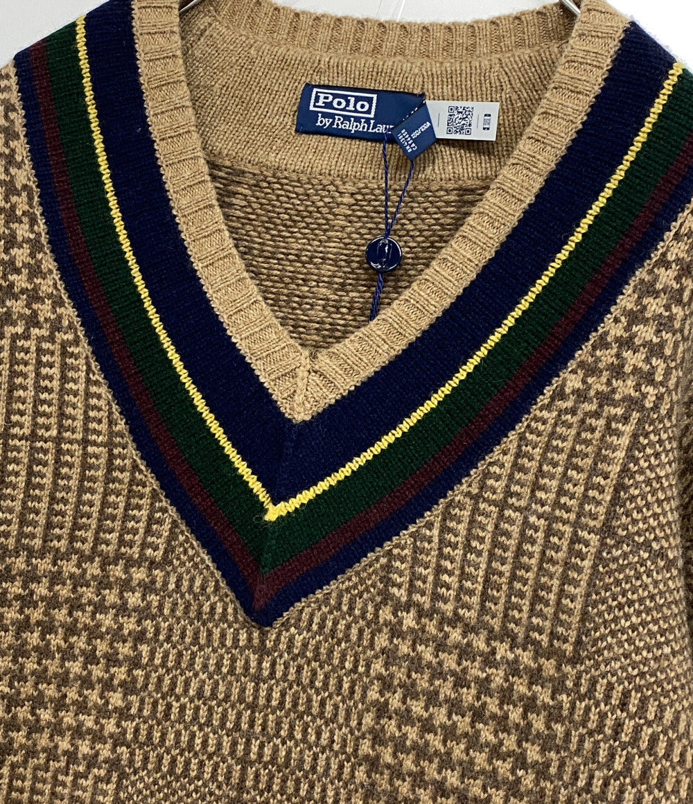 RALPH LAUREN ニット カシミア混 Vネック チルデン ブラウン 柄 メンズ SIZE L ラルフローレン