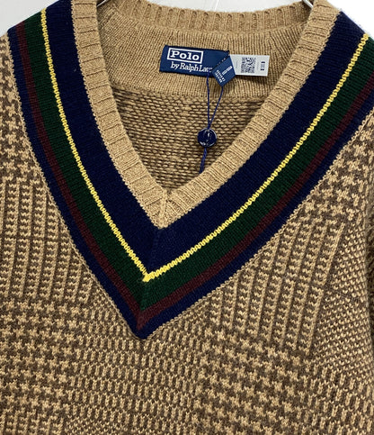 RALPH LAUREN ニット カシミア混 Vネック チルデン ブラウン 柄 メンズ SIZE L ラルフローレン