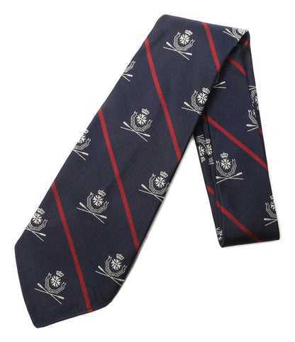 美品 POLO RALPH LAUREN ネクタイ ストライプド シルク レップ クラブ ネイビー メンズ ポロ・ラルフローレン