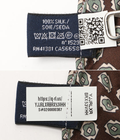 美品 POLO RALPH LAUREN ネクタイ ニート シルク ツイル 総柄 ブラウン×ライトグリーン メンズ ポロ・ラルフローレン