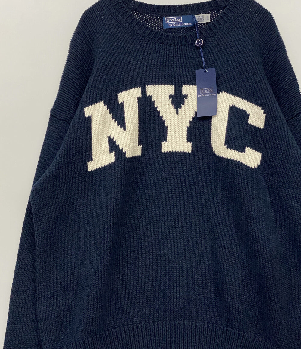 美品 POLO RALPH LAUREN NYC ロゴニット ネイビー メンズ SIZE L ポロ・ラルフローレン