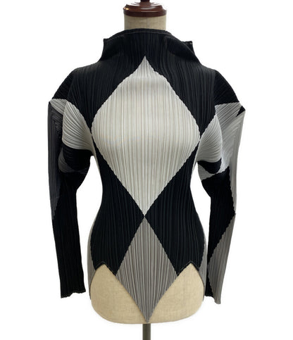 美品 PLEATS PLEASE カットソー ダイヤチェック柄 モノトーン PP64-JK629 レディース SIZE 3 プリーツプリーズ
