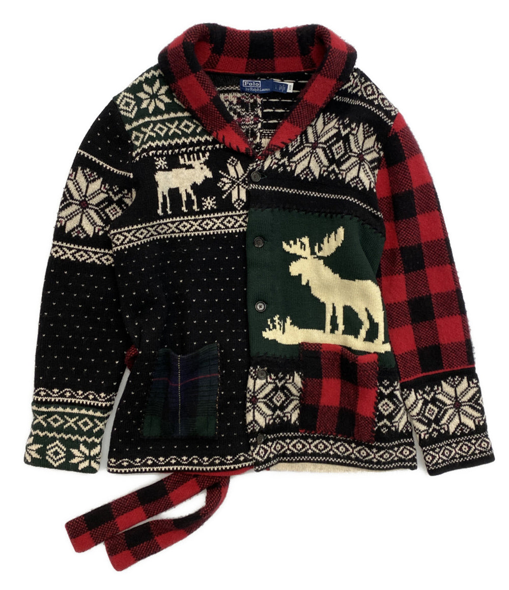 POLO RALPH LAUREN カーディガン PATCHWORK WOOL CARDIGAN BELTED メンズ SIZE L ポロ・ラルフローレン