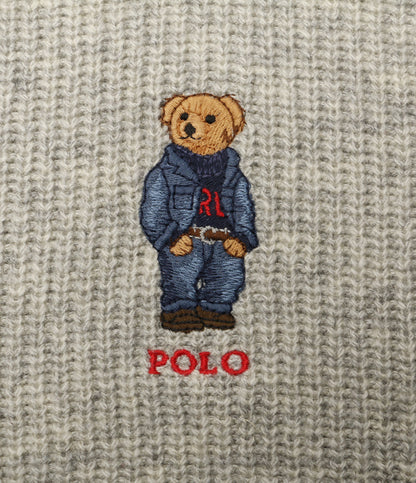 美品 POLO RALPH LAUREN ポロベア ニット マフラー ヘザーグレー メンズ ポロ・ラルフローレン