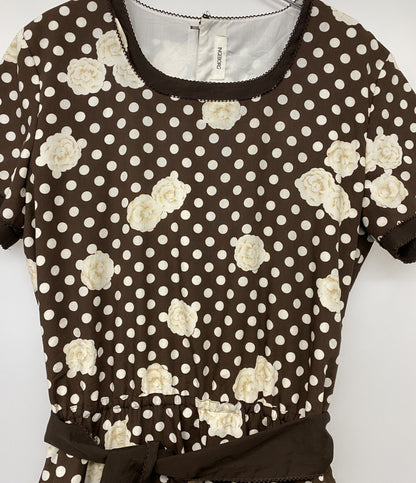 INGEBORG 半袖ワンピース ブラウン ドット柄 花柄 レディース SIZE M インゲボルグ