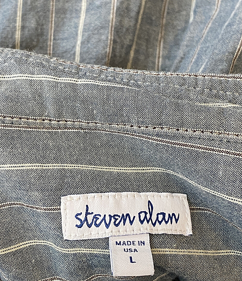 steven alan 長袖シャツ USA製 バンドカラー ストライプ 00s メンズ SIZE L スティーブンアラン