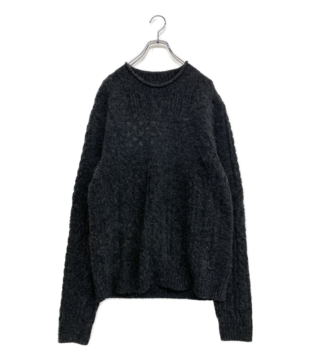 美品 POLO RALPH LAUREN ニット アランニット フラッグ ウールブレンド アルパカ混 チャコール メンズ SIZE L ポロ・ラルフローレン