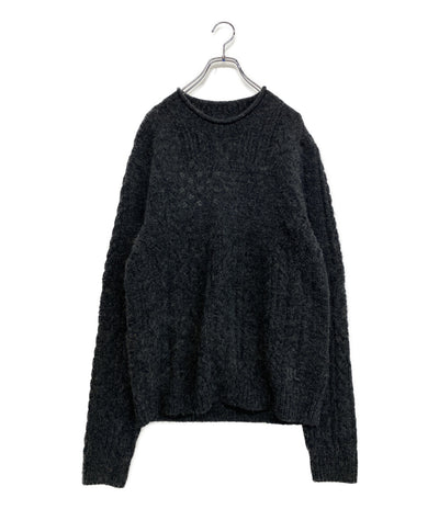 美品 POLO RALPH LAUREN ニット アランニット フラッグ ウールブレンド アルパカ混 チャコール メンズ SIZE L ポロ・ラルフローレン