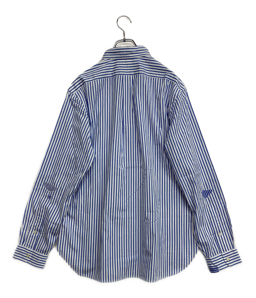 美品 POLO RALPH LAUREN 長袖シャツ CLASSIC FIT DISTRESSED STRIPED ブルー メンズ SIZE L ポロ・ラルフローレン