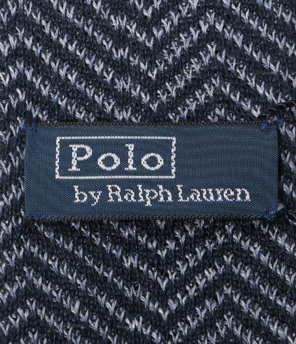 美品 POLO RALPH LAUREN ネクタイ ヘリンボーン ニット リネン タイ ネイビー×ブルー メンズ ポロ・ラルフローレン