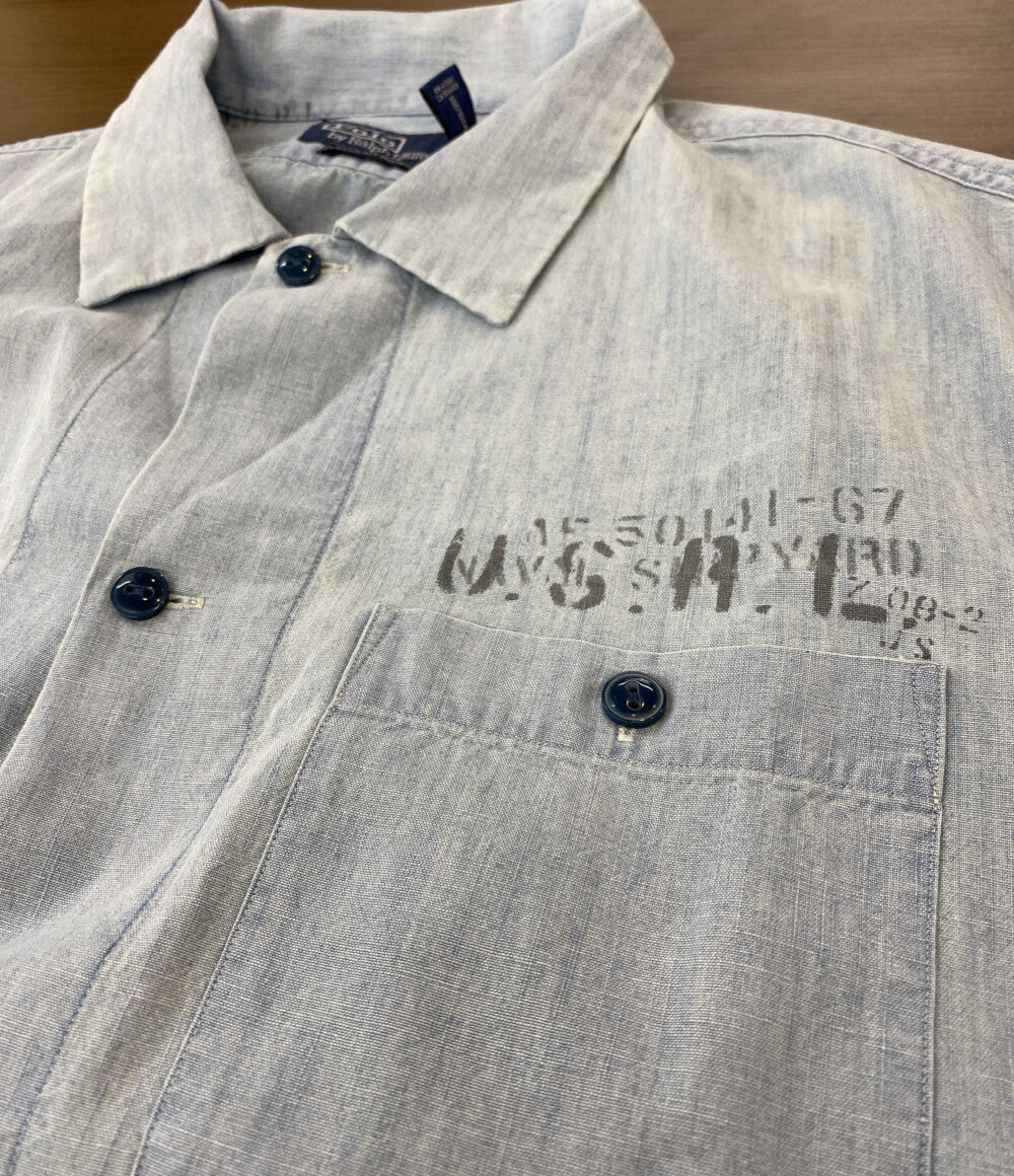 美品 POLO RALPH LAUREN 半袖シャツ CLASSIC FIT INDIGO CHAMBRAY CAMP SHIRT メンズ SIZE L ポロ・ラルフローレン