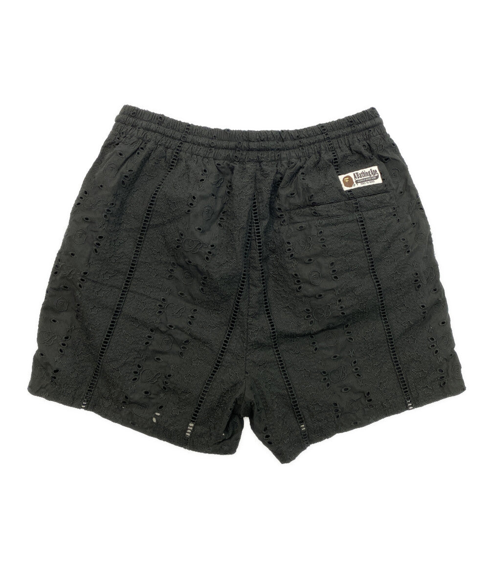 A BATHING APE ショートパンツ EMBROIDERY RELAXED FIT SHORTS BLK メンズ SIZE L アベイシングエイプ
