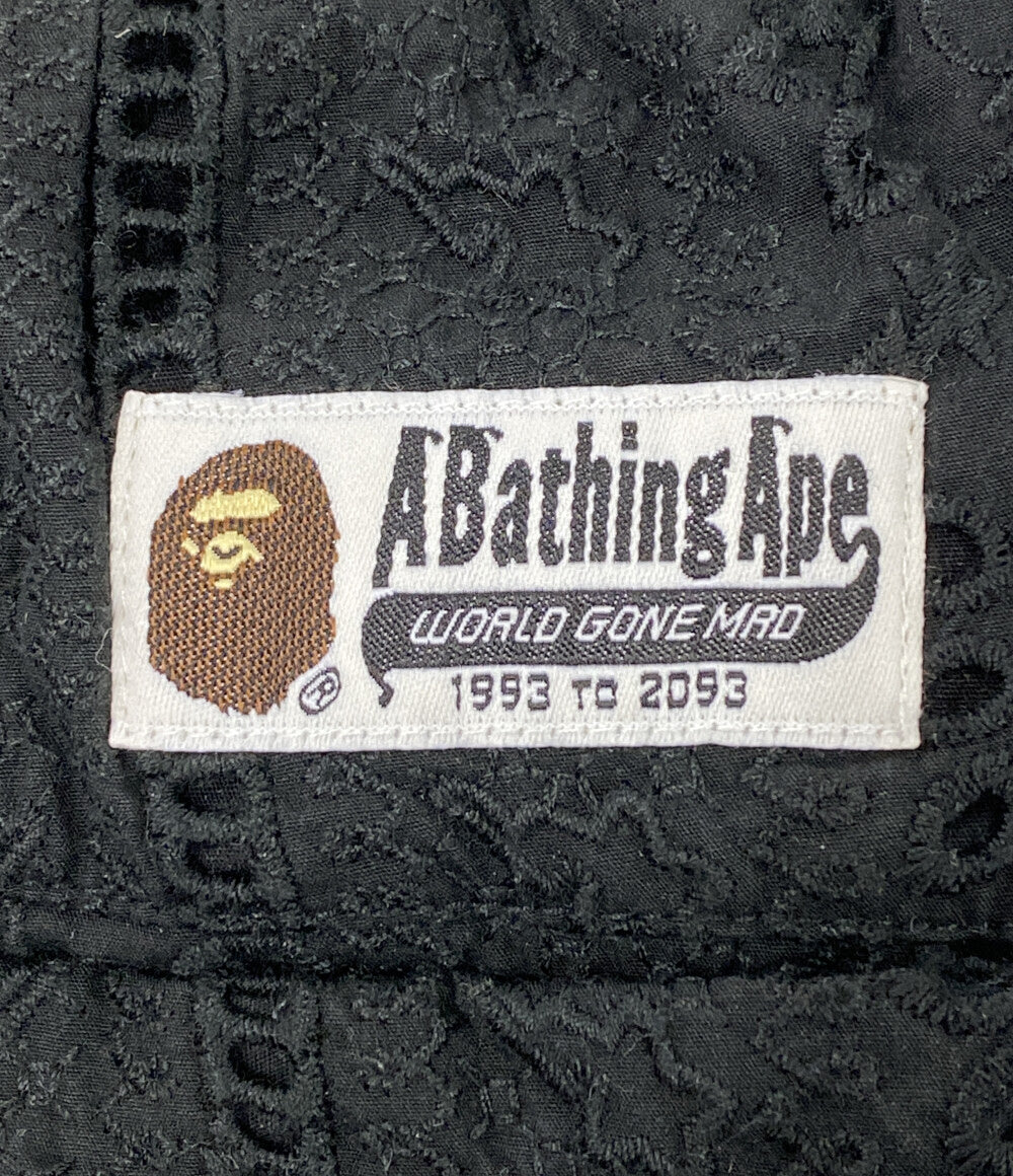 A BATHING APE ショートパンツ EMBROIDERY RELAXED FIT SHORTS BLK メンズ SIZE L アベイシングエイプ