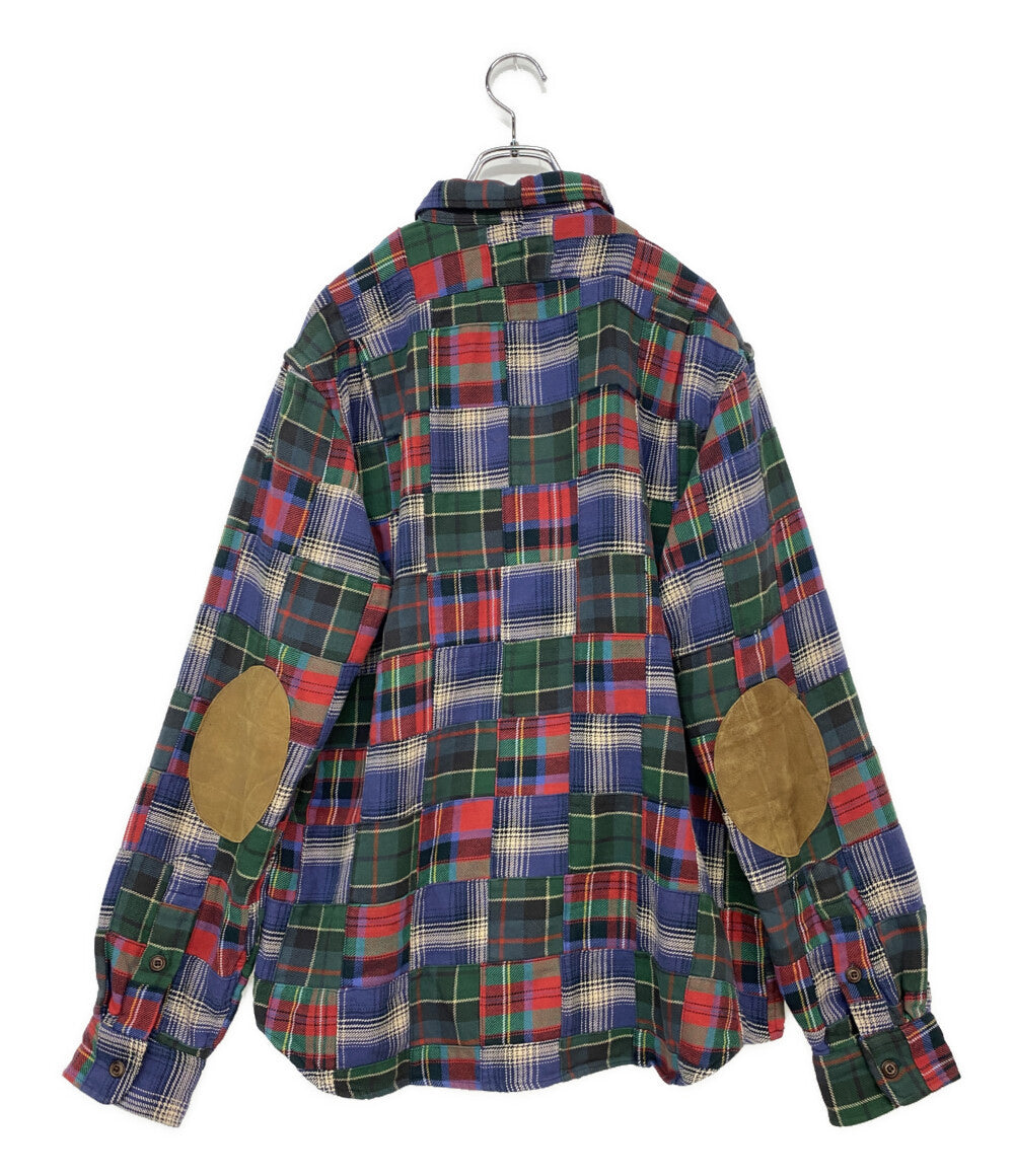 美品 POLO RALPH LAUREN スエードパッチ ワークシャツ クラシック フィット チェック メンズ SIZE M ポロ・ラルフローレン
