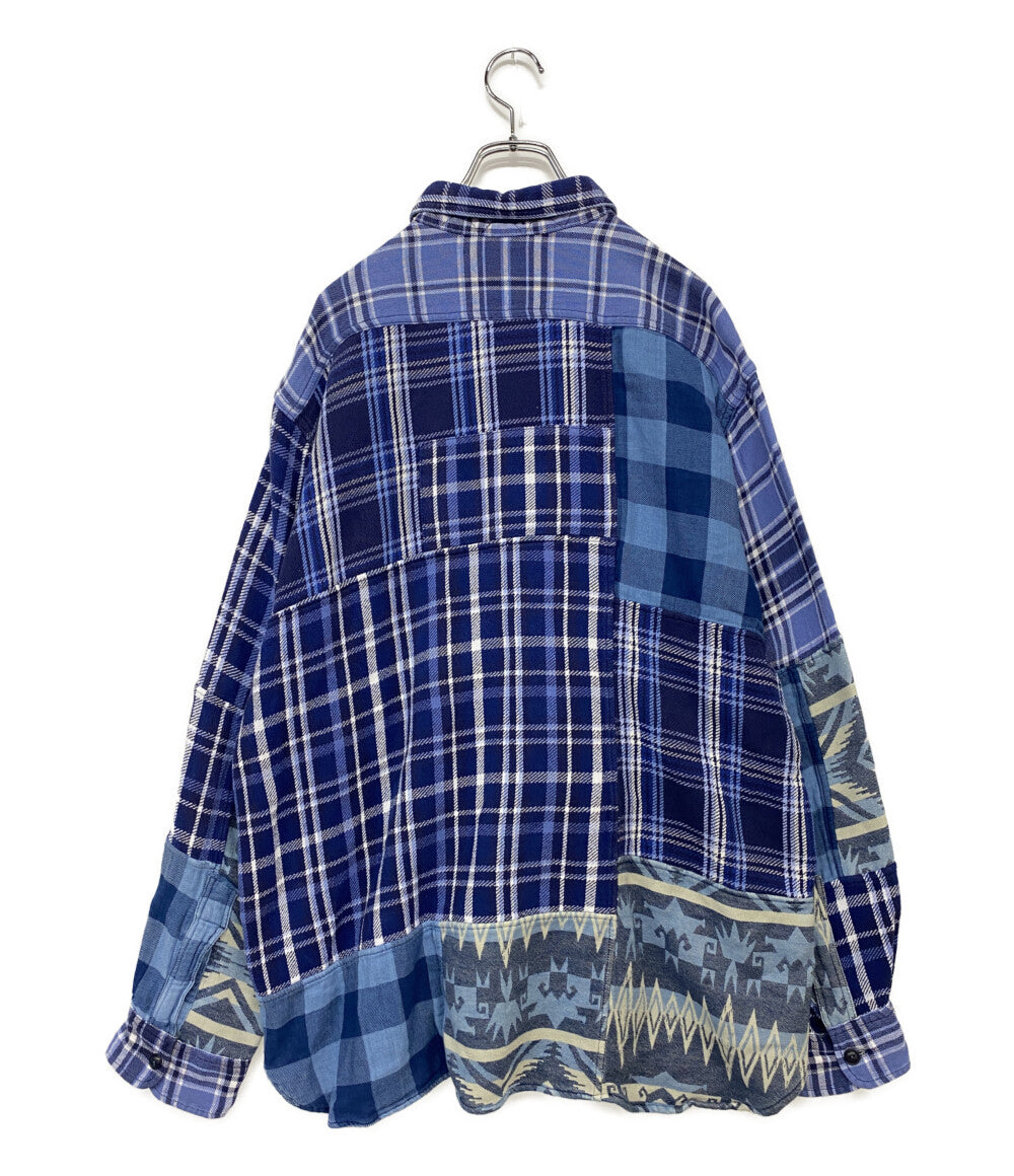 POLO RALPH LAUREN ネルシャツ パッチワーク ネイティブ柄 BLUE チン&マチ付 メンズ SIZE XL ポロ・ラルフローレン