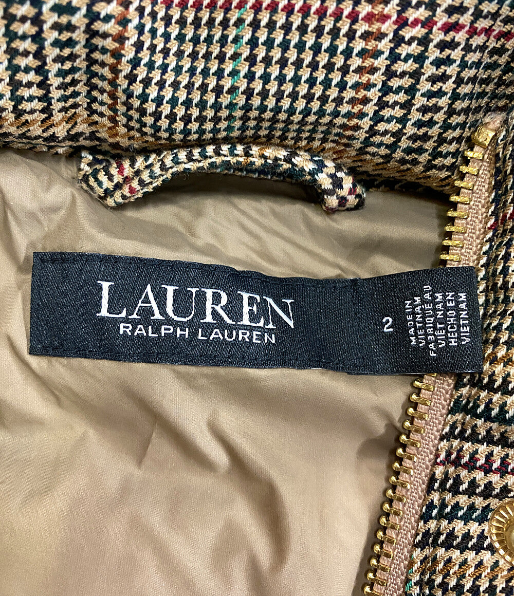 美品 RALPH LAUREN ダウンベスト グレンチェック ブラウン レディース SIZE 2 ラルフローレン