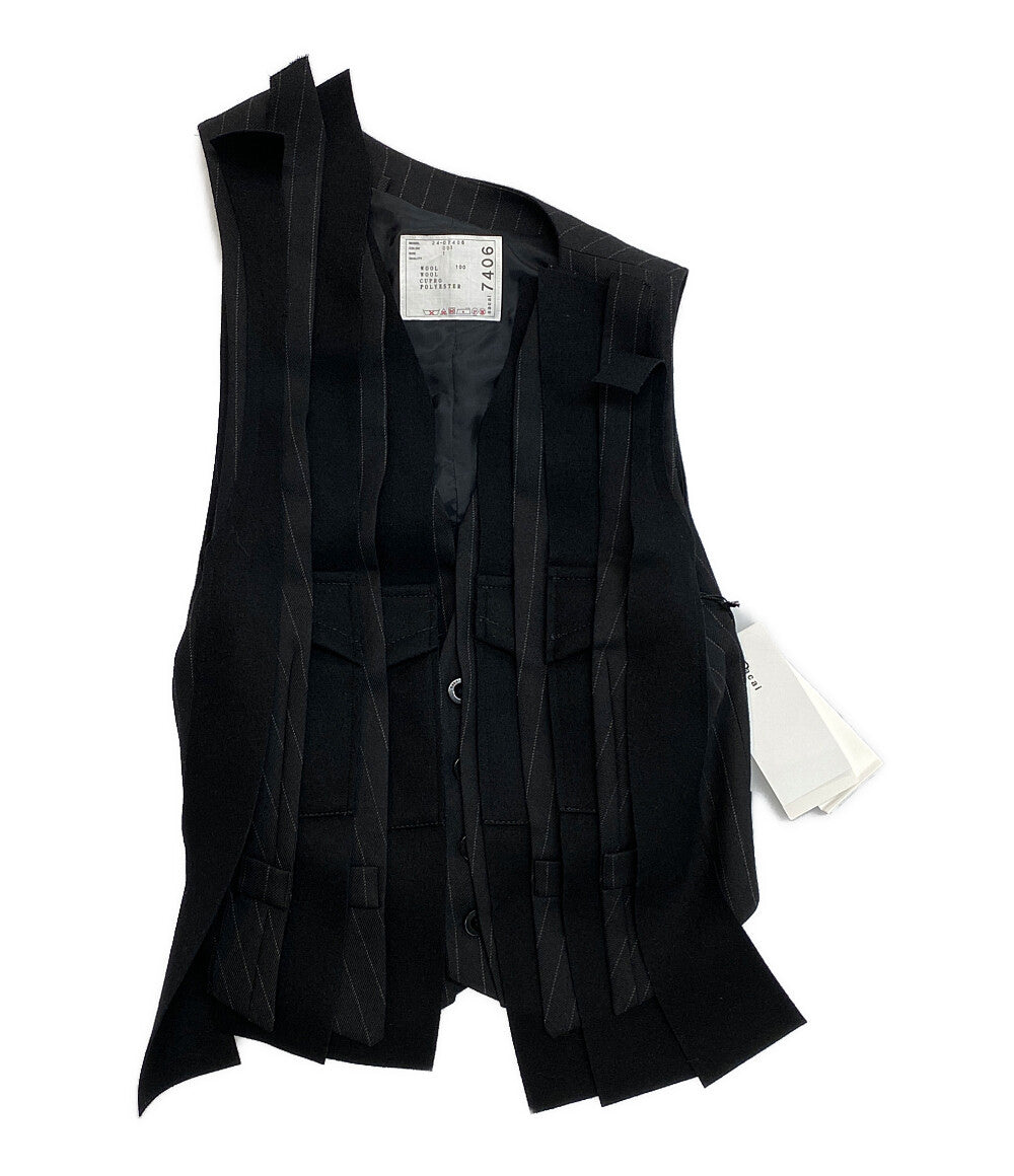美品 sacai ベスト ジレ 変形 ブラック 24-07406 レディース SIZE 1 サカイ