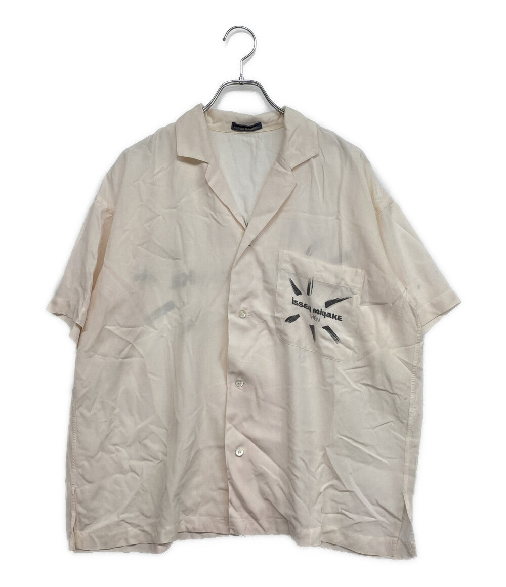 ISSEY MIYAKE MEN 開襟シャツ 筆タグ 半袖 ロゴプリント 80s LG11598 メンズ SIZE M イッセイミヤケ メン