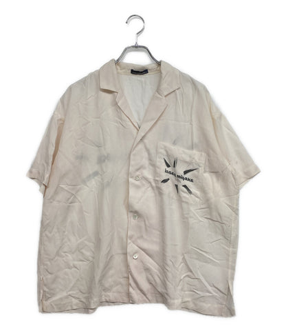 ISSEY MIYAKE MEN 開襟シャツ 筆タグ 半袖 ロゴプリント 80s LG11598 メンズ SIZE M イッセイミヤケ メン