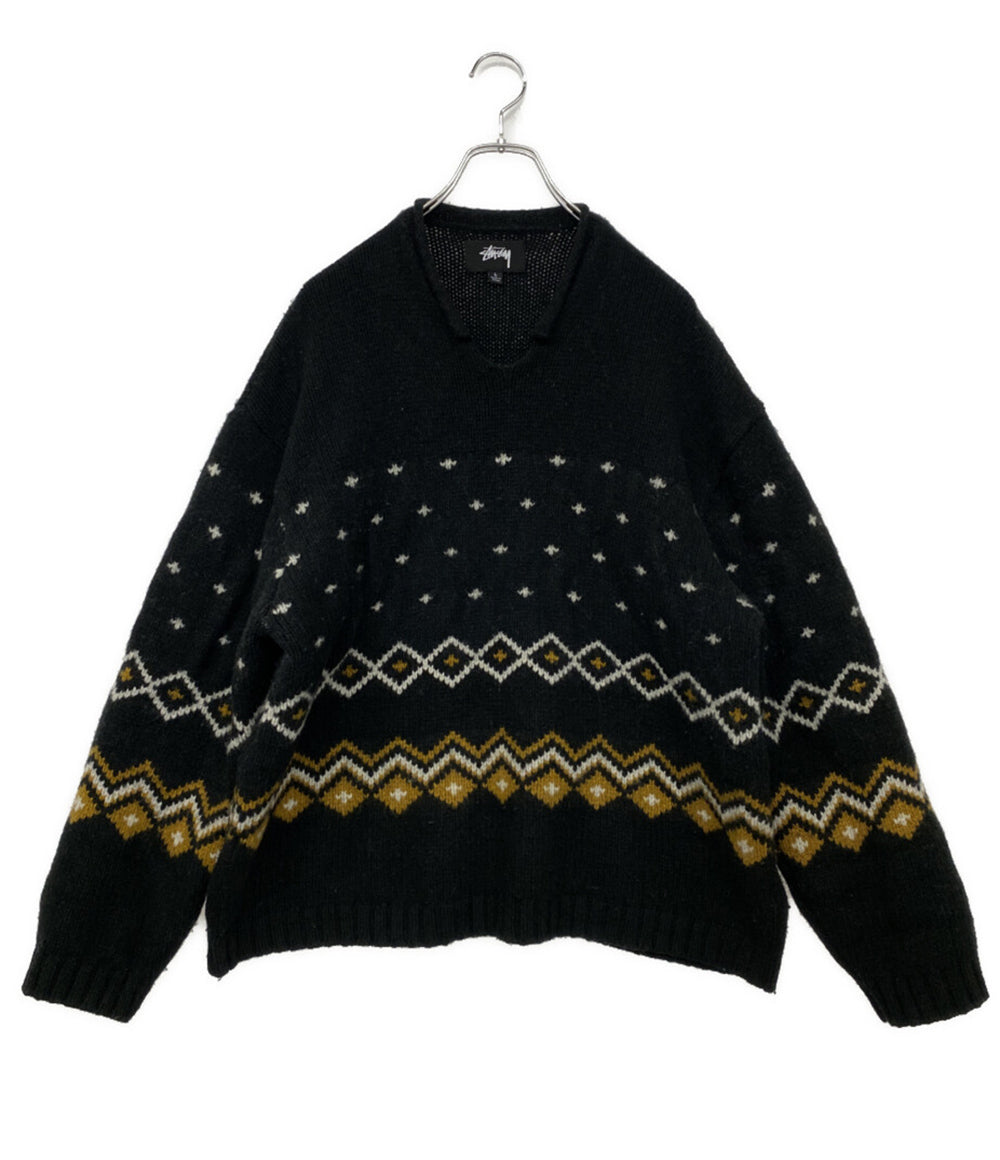 STUSSY ニット Roll V Neck Fairisle Sweater メンズ SIZE L ステューシー
