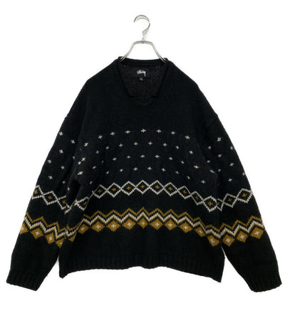 STUSSY ニット Roll V Neck Fairisle Sweater メンズ SIZE L ステューシー