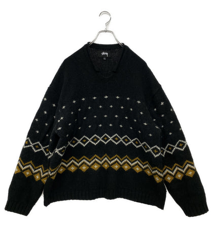 STUSSY ニット Roll V Neck Fairisle Sweater メンズ SIZE L ステューシー