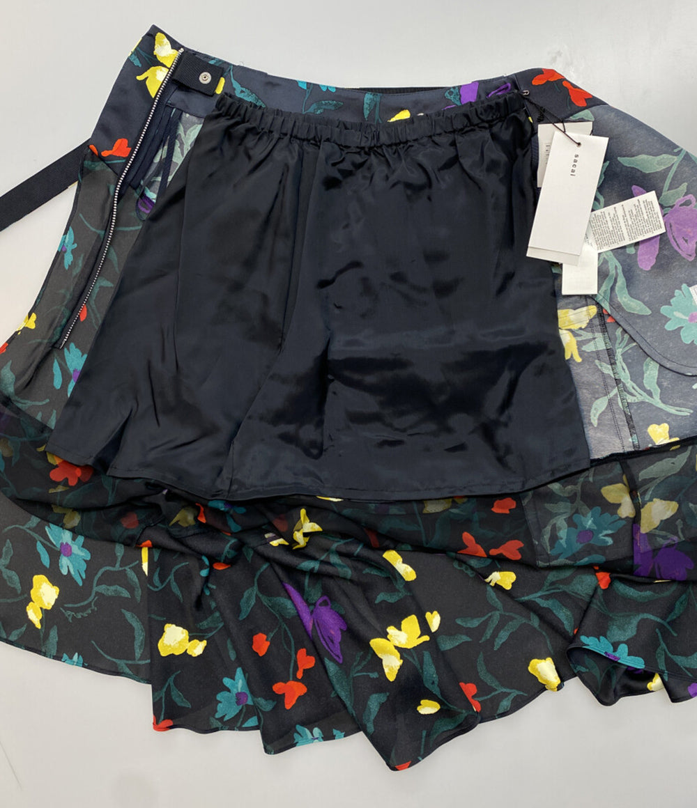美品 sacai ペチ付きフラワープリント素材切替スカート 24SS レディース SIZE - サカイ
