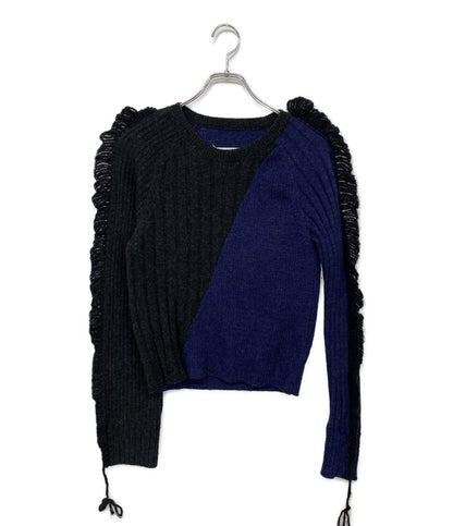 美品 Maison Margiela 1 フリンジバイカラーニット 17AW S29HA0421 レディース SIZE XS メゾンマルジェラ