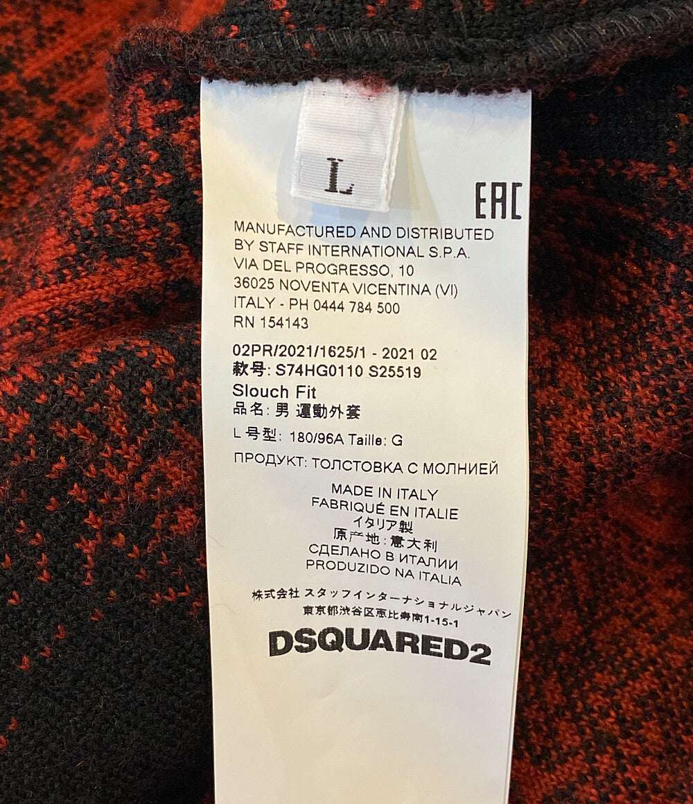 DSQUARED2 ボアジャケット フーデット ジップアップ CHECK PATCH ZIP HOODIE 21aw メンズ SIZE L ディースクエアード