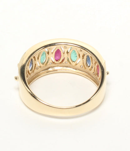 美品 リング 指輪 K14 エメラルド ルビー サファイア 0.96ct ダイヤ 0.06ct レディース SIZE 12号