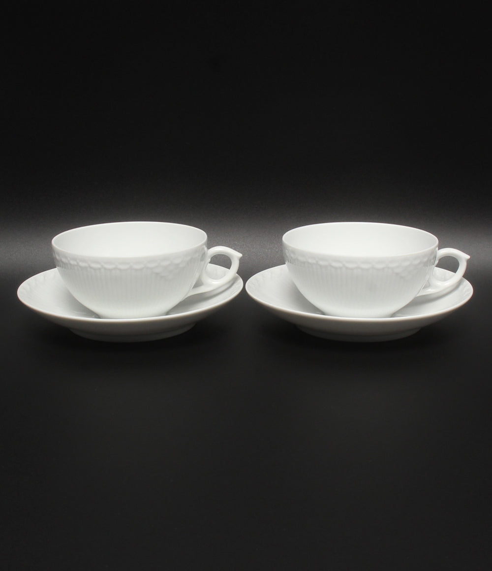 美品 Royal Copenhagen カップ＆ソーサー 2客セット ペア ホワイトフルーテッド ハーフレース ロイヤルコペンハーゲン