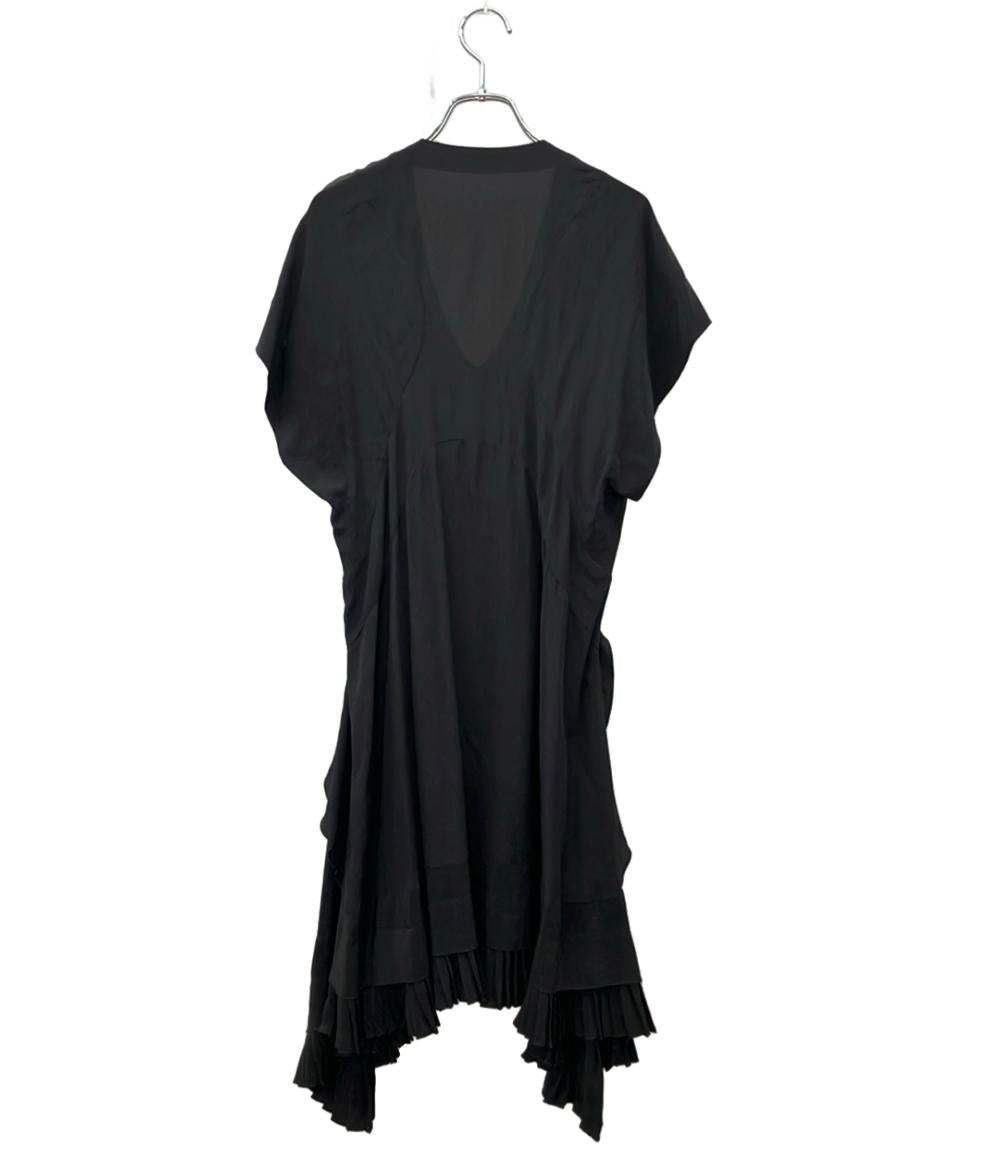 BALENCIAGA 半袖ワンピース シルク100％ 変形デザイン ロング Vネック モード フリル 189194 レディース SIZE 38 (M) バレンシアガ