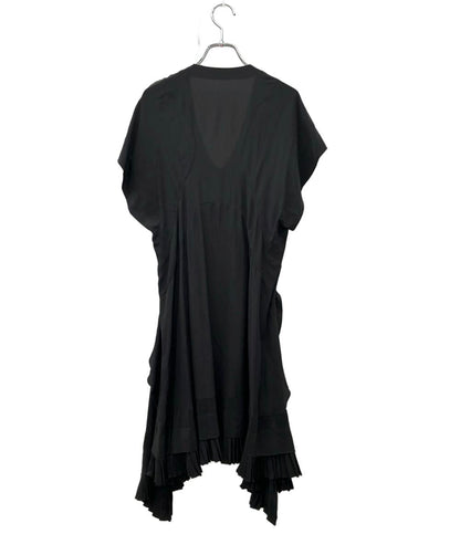 BALENCIAGA 半袖ワンピース シルク100％ 変形デザイン ロング Vネック モード フリル 189194 レディース SIZE 38 (M) バレンシアガ