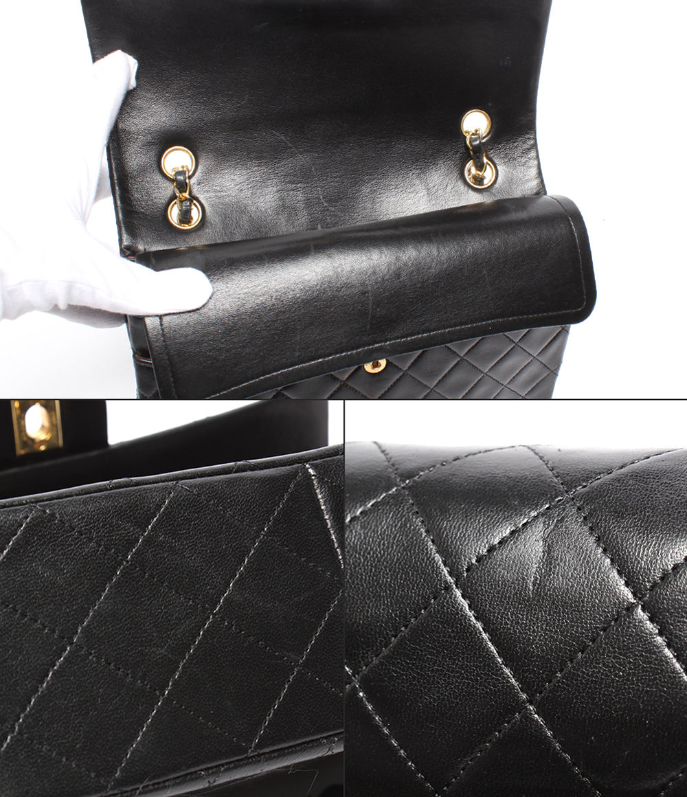 CHANEL チェーンショルダーバッグ ダブルチェーン ダブルフラップ ゴールド金具 マトラッセ 1番台 ラムスキン 肩掛け レディース シャネル