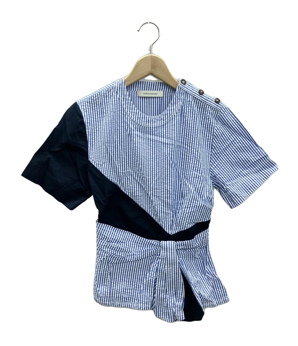 美品 セドリックシャルリエ ストライプ柄切り替え半袖ブラウス レディース (S) CEDRIC CHARLIER