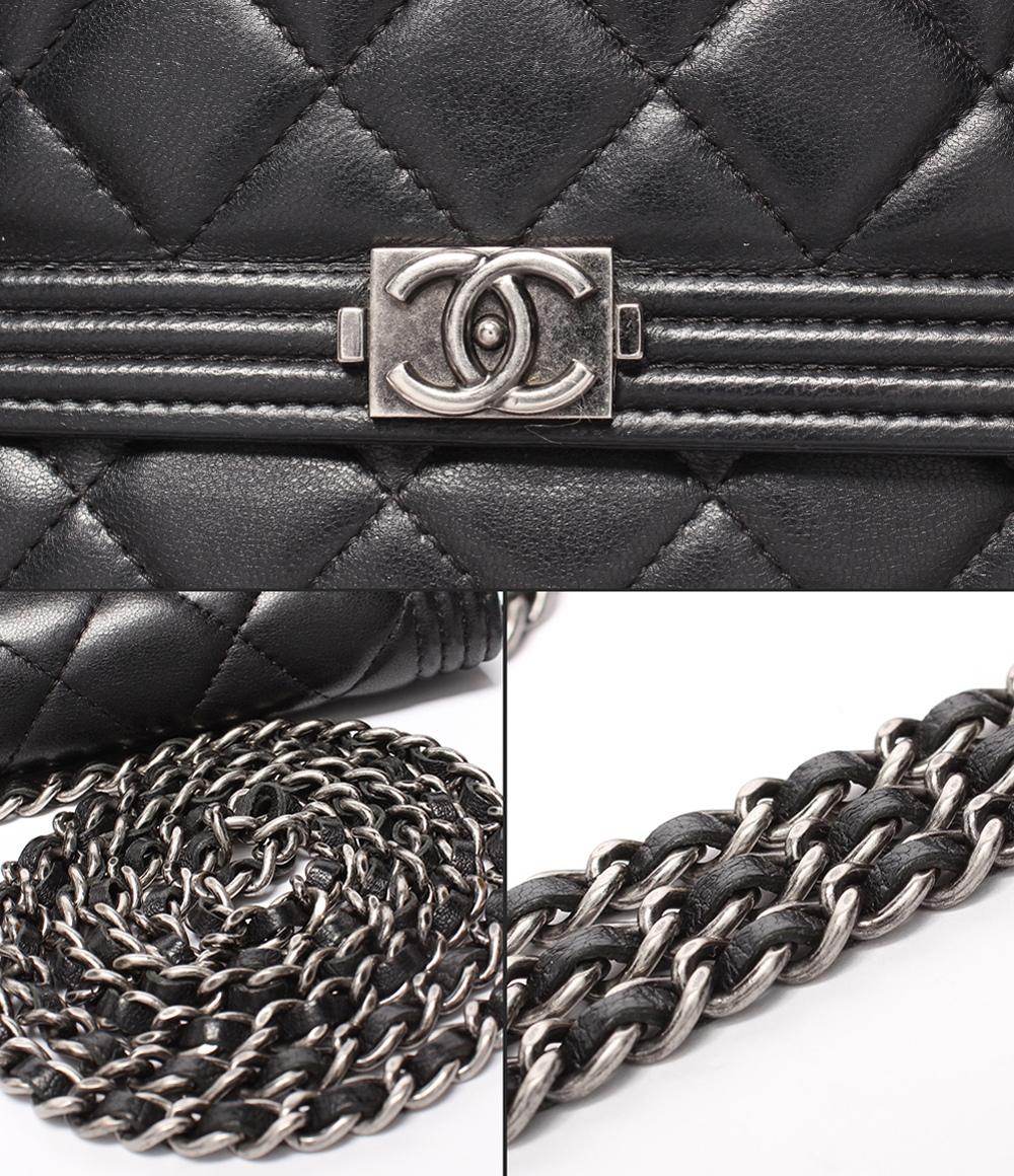 CHANEL チェーンショルダーウォレット 斜め掛け シルバー金具 ラムスキン マトラッセ レディース シャネル