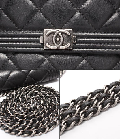 CHANEL チェーンショルダーウォレット 斜め掛け シルバー金具 ラムスキン マトラッセ レディース シャネル