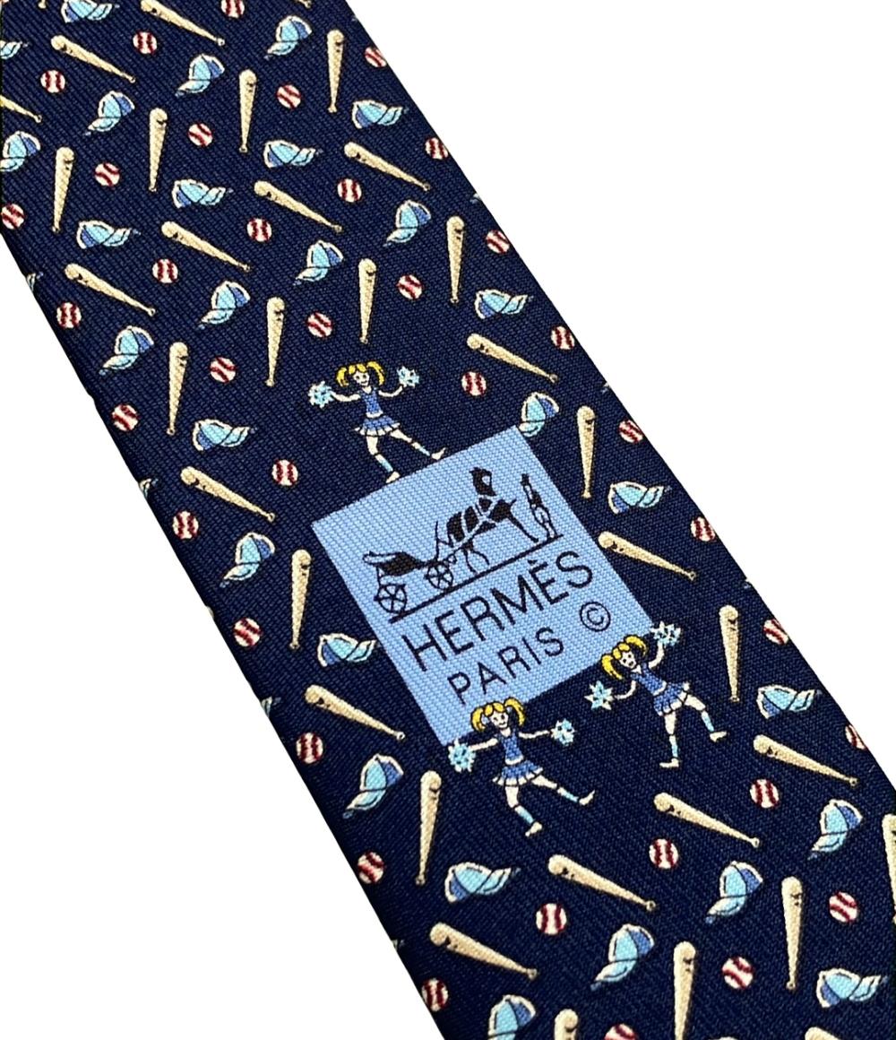 美品 HERMES ネクタイ シルク100% ベースボール柄 メンズ エルメス
