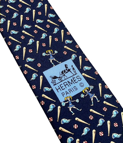 美品 HERMES ネクタイ シルク100% ベースボール柄 メンズ エルメス