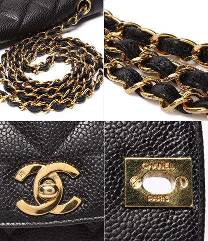CHANEL チェーンショルダーバッグ シングルフラップ シングルチェーン ゴールド金具 ダイアナ キャビアスキン 2番台 レディース シャネル マトラッセ