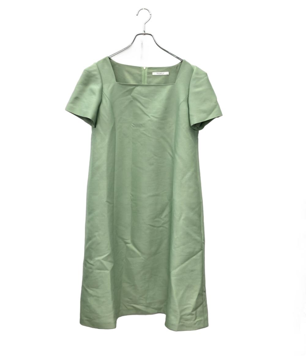 美品 FOXEY BOUTIQUE 半袖ワンピース スクエアネックライン エレガント Aライン フォーマル  シルク混 Dress Aerin 44351 レディース SIZE 42 (L)