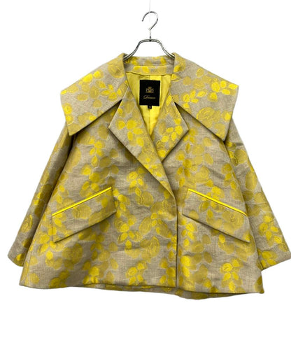 Drawer コート ビッグカラー 総柄ジャカード スナップボタン 6525-299-0855 レディース SIZE 38 (M) ドゥロワー