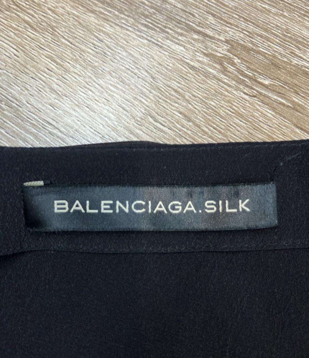 BALENCIAGA 半袖ワンピース シルク100％ 変形デザイン ロング Vネック モード フリル 189194 レディース SIZE 38 (M) バレンシアガ