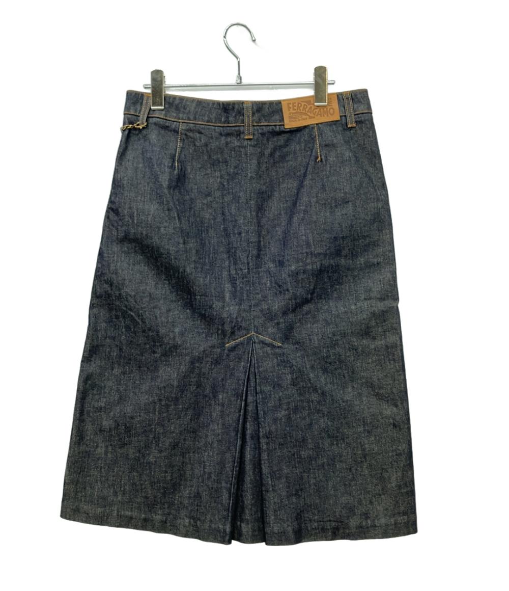 美品 Salvatore Ferragamo デニムスカート チェーン レディース SIZE 42 (XL) サルヴァトーレフェラガモ