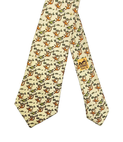HERMES ネクタイ シルク100% 猿 ワニ メンズ エルメス