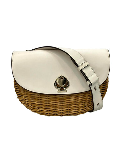 美品 Kate Spade ショルダーバッグ 斜め掛け カゴバッグWhite and Brown Nicola Twistlock レディース ケイトスペード