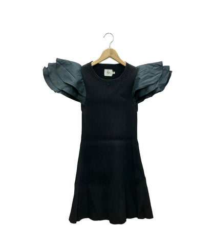 美品 Aje ナイロンニット 切り替えノースリーブフレアミディアム ワンピース 23AW5314 レディース SIZE L アジェ