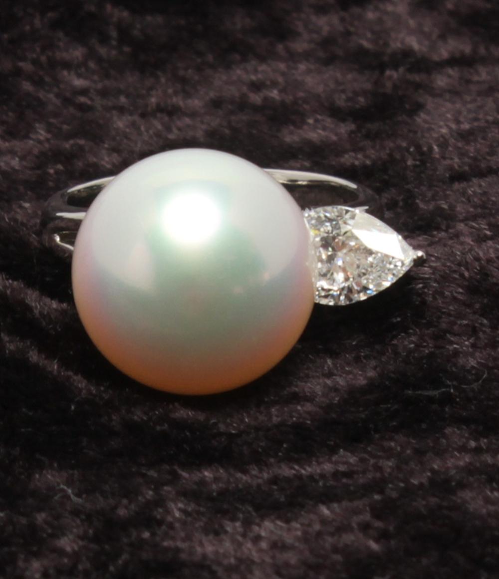 美品 リング 指輪 PT900 南洋パール 13.7mm ダイヤ 1.01ct レディース SIZE 13号