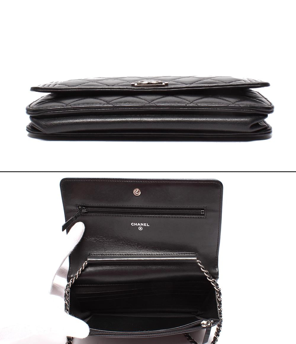 CHANEL チェーンショルダーウォレット 斜め掛け シルバー金具 ラムスキン マトラッセ レディース シャネル