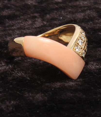 美品 リング 指輪 K18 ダイヤ 0.23ct コーラル サンゴ レディース SIZE 11号